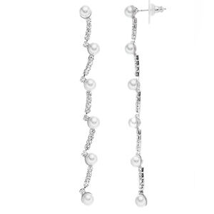 Silver Tone FIne Linear Simulated Pearl And Crystal Nickel Free